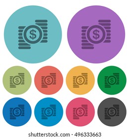 Color Dollar coins flat icon set on round background.