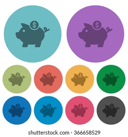 Color dollar piggy bank flat icon set on round background.