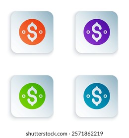 Color Dollar symbol icon isolated on white background. Cash and money, wealth, payment symbol. Casino gambling. Set colorful icons in square buttons. Vector