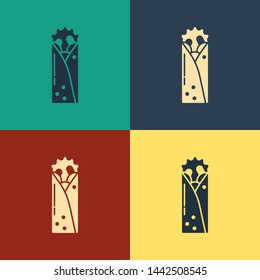 Color Doner kebab icon isolated on color background. Shawarma sign. Street fast food menu. Vintage style drawing. Vector Illustration