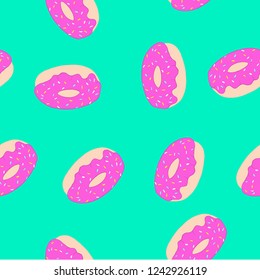 Color donut seamless pattern. Glazed donuts background. Vector illustration. Cute sweet food blue mint background. Colorful design for textile, wallpaper, fabric, decoration.