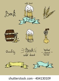 Color doodle collection. Set of icons on a theme Brasserie. Vector illustration. Illustration in the style of hand-drawn