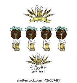 Color doodle collection. Set of icons on a theme Brasserie. Vector illustration. Illustration in the style of hand-drawn