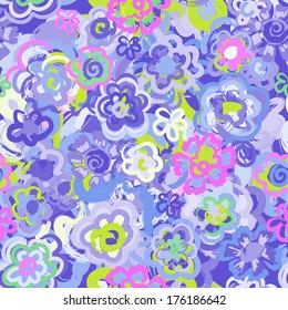 Color doodle flowers ~ seamless vector background