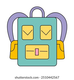 Icono de la mochila de la escuela de la ilustración del doodle del color para el cartel del Sitio web de la etiqueta engomada del logotipo