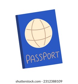 Color Doodle Passport. International passport. Globe on blue paper. Personal identification. Obtaining a visa. Citizen certificate. Isolated item on a white background. Vector illustration.