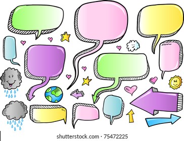 Color Doodle Sketch Speech Bubble Arrow Vector Illustration Set