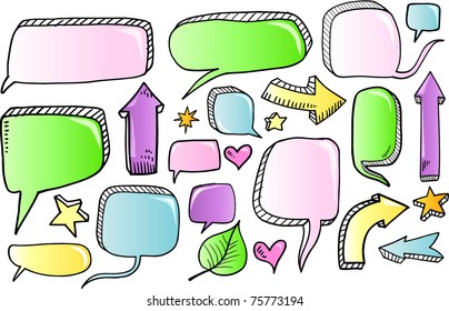 Color Doodle Sketch Speech Bubble Arrow Vector Illustration Set