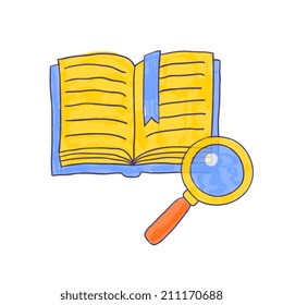 color doodle style book and magnifier icons