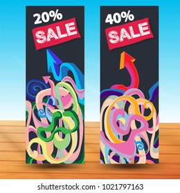 color doodles with arrows on web banners
