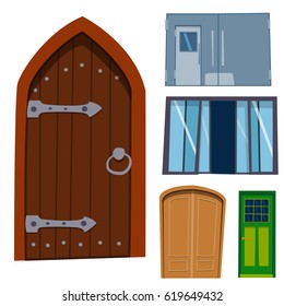 Color door front to house and building flat design style isolated vector illustration modern new decoration open elegant room lock.