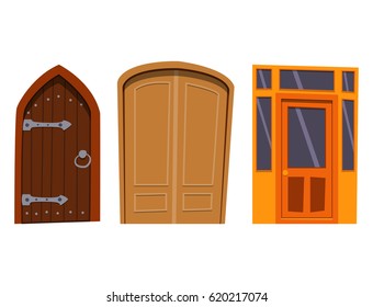Color door front to house and building flat design style isolated vector illustration modern new decoration open elegant room lock.
