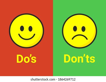 Color do's don'ts. Negative and positive, isolated on white background. Concept of checklist and review or evaluate. Flat colorful design. Vector illustration.