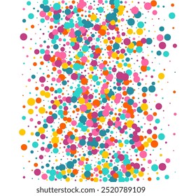 Color Dot Abstract Vector White Background. Carnival Rain Background. Top Dust Texture. Rainbow Polka Fun Design.