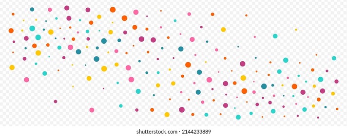 Color Dot Effect Vector Panoramic Transparent Background. Flying Polka Illustration. Abstract Dust Background. Multicolored Circle Top Backdrop.