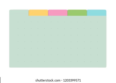 Color Dot Grid Page Notebook With Tab Dividers, Vector Mockup. Self Stick Memo Pads Block, Template. Variegated Sticky Notes, Mock Up