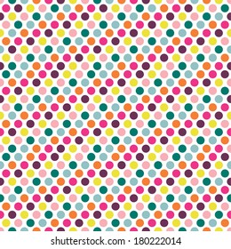 Color dot seamless repeat pattern on white background.