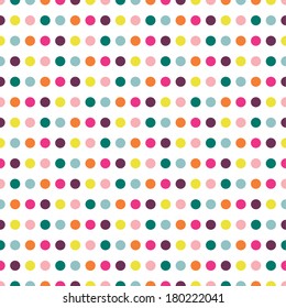 Color dot seamless repeat pattern on white background.