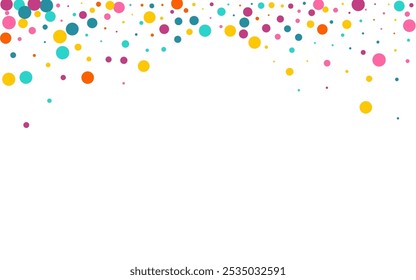 Color Dot Top Vector White Background. Flying Confetti Card. Celebration Round Texture. Bright Rain Carnaval Invitation.