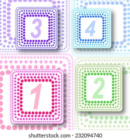 Color dots. Abstract background with dotted square - one, two, three, four. Vector illustration.