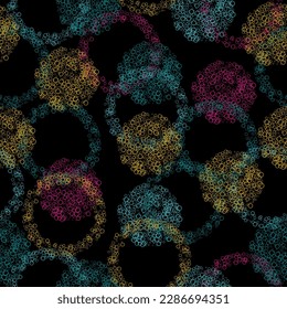  Color dots different sizes. Small and big confetti for new year party. Rainbow on black color. Bright dotted print for textiles.