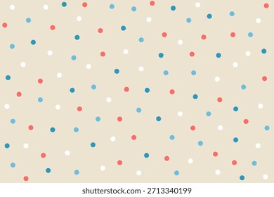 Puntos de color aislados sobre un fondo beige. Patrón sin fisuras debajo de la máscara de recorte, conveniente para la edición. El color de fondo se puede reemplazar fácilmente. Fondo para papel, cubierta, textil.