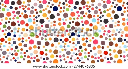 Color dots pattern seamless pattern for backgrounds and designs. Modern digital wallpaper. Cute birthday polka dot seamless texture. Colorful clown repeated round confetti background. Pastel dotted wallpaper for Easter wrapping paper, birthday decoration, kid bday nursery decor.