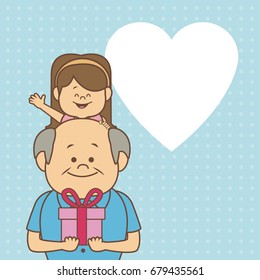 color dotted background card with elderly man carrying a little girl and gift happy grandparents day