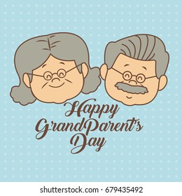 color dotted background card with faces elderly couple smiling happy grandparents day