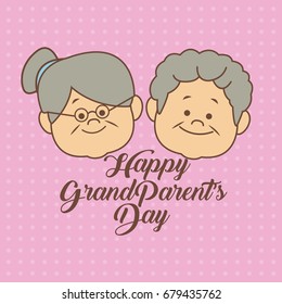 color dotted background card with faces elderly couple happy grandparents day
