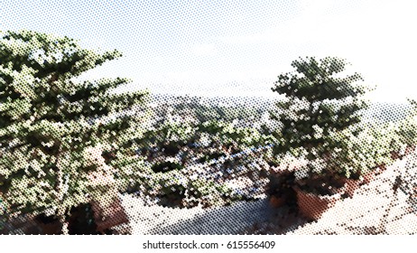 color dotted halftone background of city aerial view