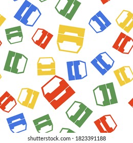 Color Drawer with documents icon isolated seamless pattern on white background. Archive papers drawer. File Cabinet Drawer. Office furniture. Vector.