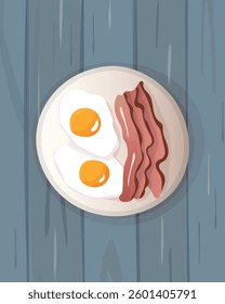 Color drawing of a breakfast dish: fried egg and bacon