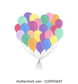 Color drawing of children's balloons. Vector, festive, flat illustration of helium balloons. For holiday, birthday, party
