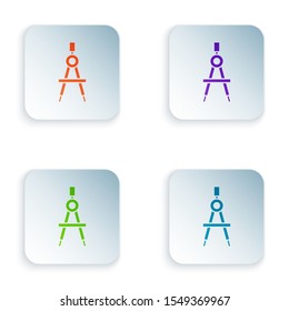 Color Drawing compass icon isolated on white background. Compasses sign. Drawing and educational tools. Geometric instrument. Set icons in colorful square buttons. Vector Illustration