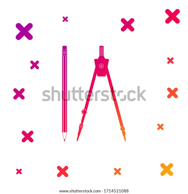 Color Drawing compass and pencil with eraser\
icon isolated on white background. Education sign. Drawing and\
educational tools. Geometric equipment. School office symbol.\
Vector Illustration