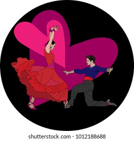 color drawing of a couple dancing flamenco