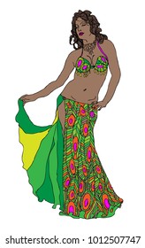 color drawing of a dancer, dancing belly dance
