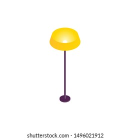 Color drawing of a floor lamp in isometry style on a white background. Furniture item, yellow floor lamp, lighting fixture. Vector illustation for design interior