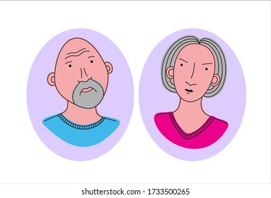 Color drawing of men and woman. People icon in flat style. Isolated on white background.
