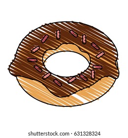 color drawing pencil cartoon donut with colored sparks