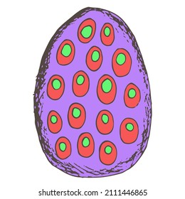 Farbzeichnung von violettem Osterei mit geometrischem Muster. Flaches Vektor-Doodle für Festtagsessen