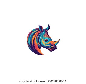 Color drawing of a rhinoceros for a logo or print. Vector illustration isolated on white background