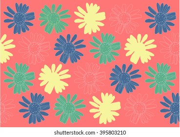 Color drawing vector isolated chamomiles on pink background