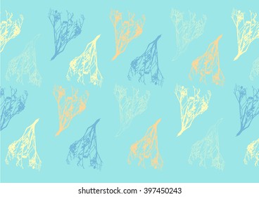 Color drawing vector isolated sprigs of dried flowers on blue background