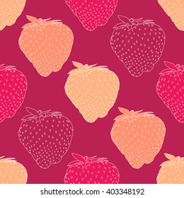 Color drawing vector isolated strawberries on dark pink background pattern