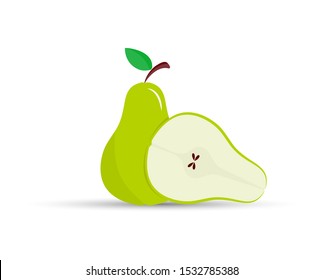 Color drawing of a whole pear and half a pear. Flat design 