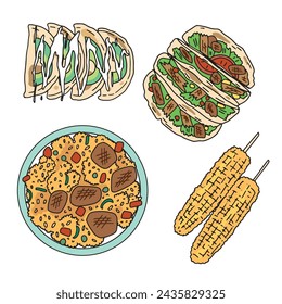 color drawings Mexican food set