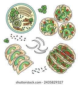 color drawings Mexican food set