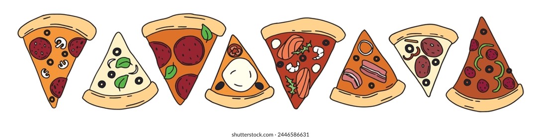 color drawn vector set of different pizza slices